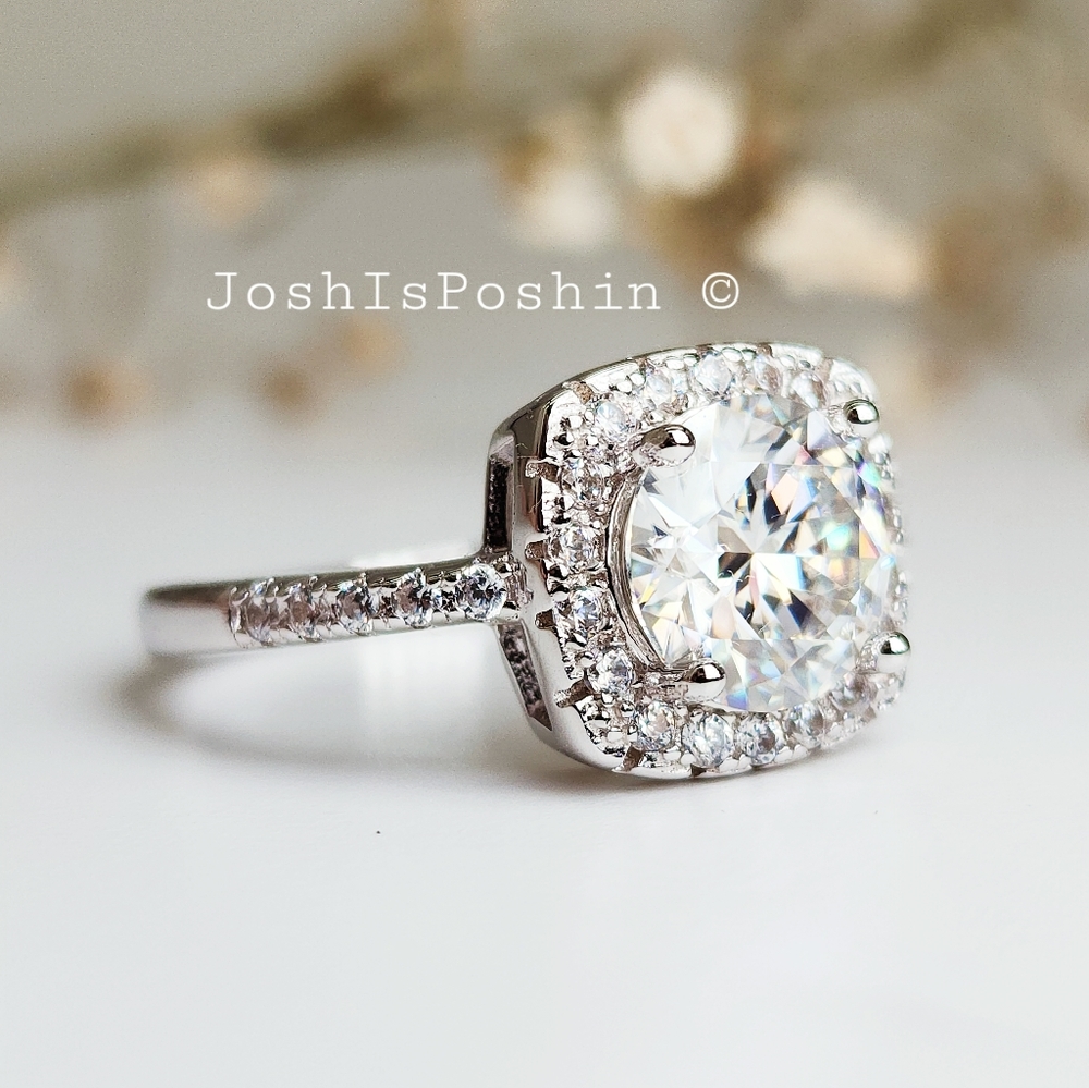 2CT. T.W. FL Moissanite cushion halo ring in sterling silver